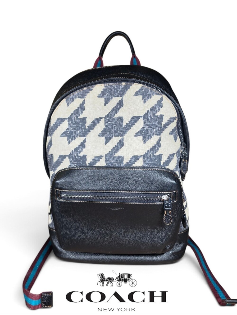Coach West Houndstooth Print Backpack w/ Leather Trim CJ514 (Retail $550) - Picture 5 of 16